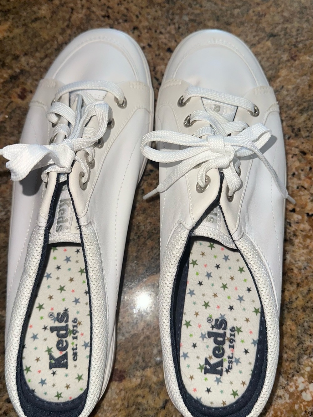 Keds White Leather Low-Top Lace-Up Sneakers
